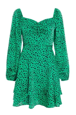 Green Animal Print Skater Dress