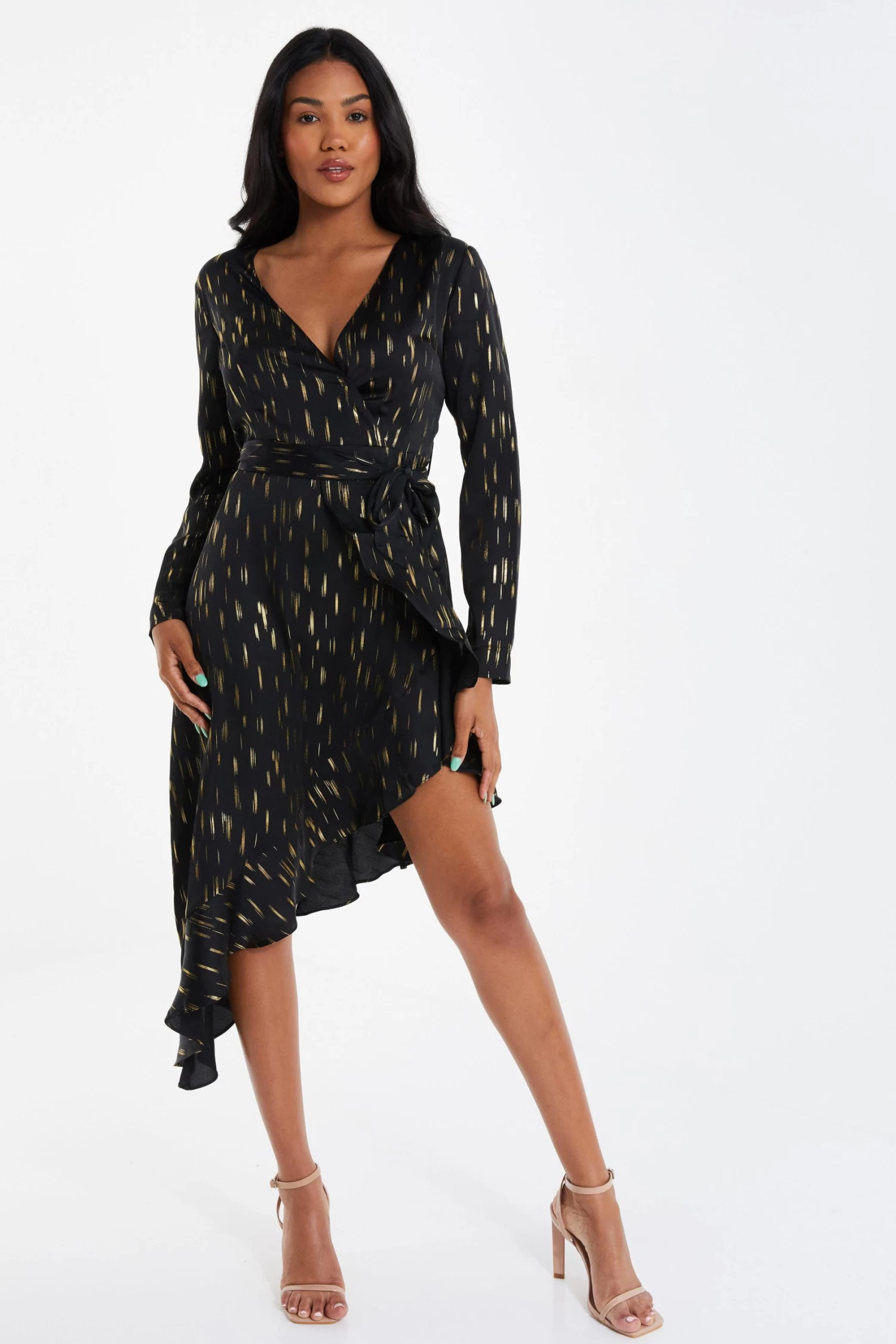 Black Metallic Stripe Midi Dress 2 Black Metallic Stripe Midi Dress - Image 2