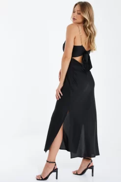 Black Satin Tie Back Midi Dress -Women Clothing Sale 00100035653 XB scaled