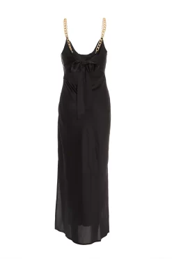 Black Satin Tie Back Midi Dress -Women Clothing Sale 00100035653 ZB scaled