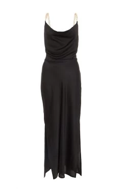 Black Satin Tie Back Midi Dress