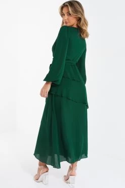 Green Chiffon Wrap Maxi Dress -Women Clothing Sale 00100035677 XB