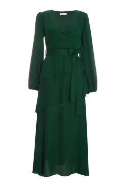 Green Chiffon Wrap Maxi Dress