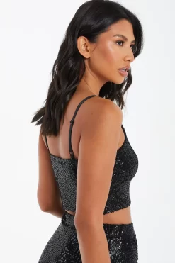 Black Sequin Crop Top -Women Clothing Sale 00100035713 XB scaled