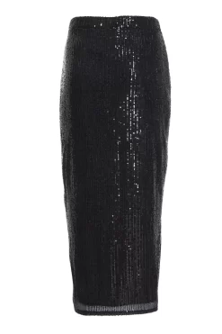 Black Sequin Ruched Midi Skirt -Women Clothing Sale 00100035714 ZB scaled