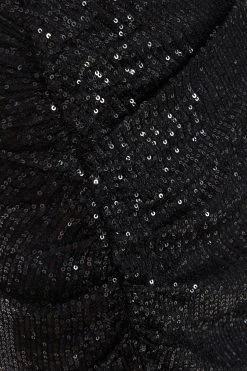 Black Sequin Ruched Midi Skirt -Women Clothing Sale 00100035714 ZS