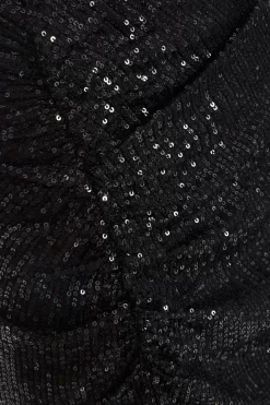 Black Sequin Ruched Midi Skirt -Women Clothing Sale 00100035714 ZS scaled