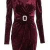 Berry Velvet Wrap Bodycon Mini Dress