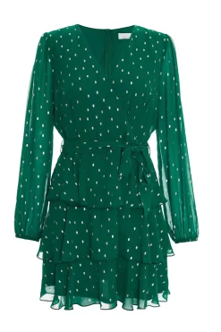 Bottle Green Chiffon Foil Mini Dress
