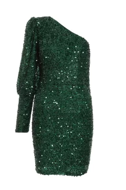 Bottle Green Sequin One Shoulder Mini Dress