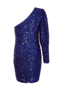 Royal Blue Sequin One Shoulder Mini Dress 10 Royal Blue Sequin One Shoulder Mini Dress -Women Clothing Sale 00100035762 ZB