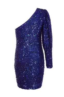 Royal Blue Sequin One Shoulder Mini Dress -Women Clothing Sale 00100035762 ZB scaled