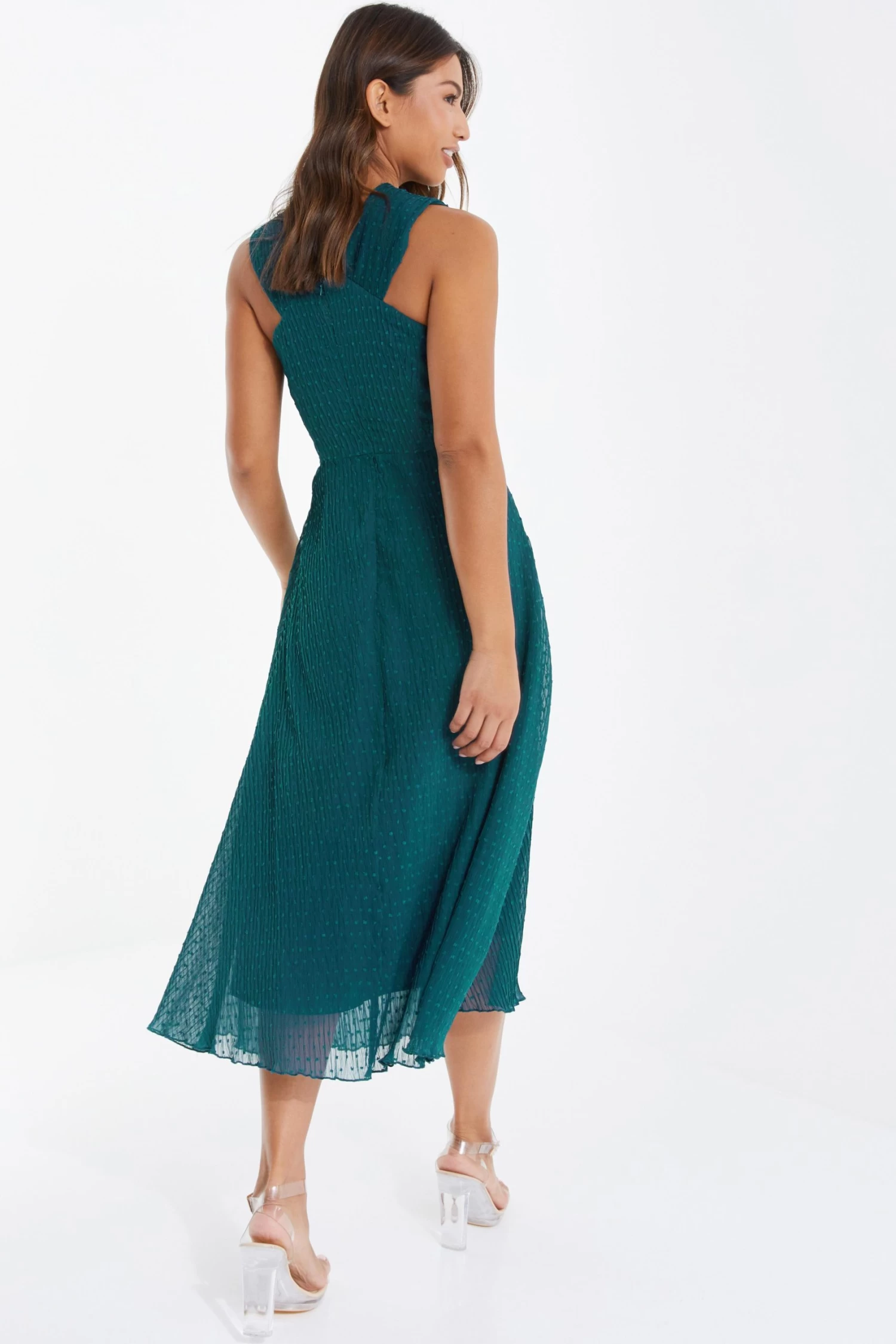 Teal Chiffon Crinkle Halter Neck Midi Dress 3 Teal Chiffon Crinkle Halter Neck Midi Dress - Image 3
