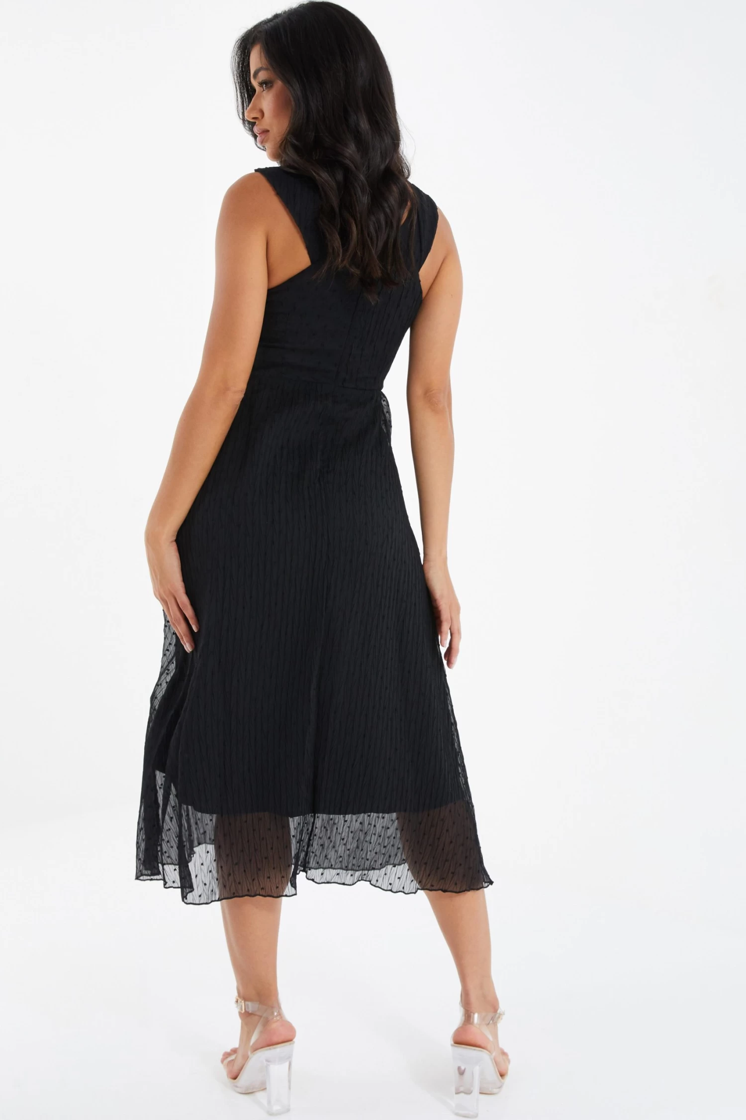 Black Chiffon Crinkle Halter Neck Midi Dress 3 Black Chiffon Crinkle Halter Neck Midi Dress - Image 3