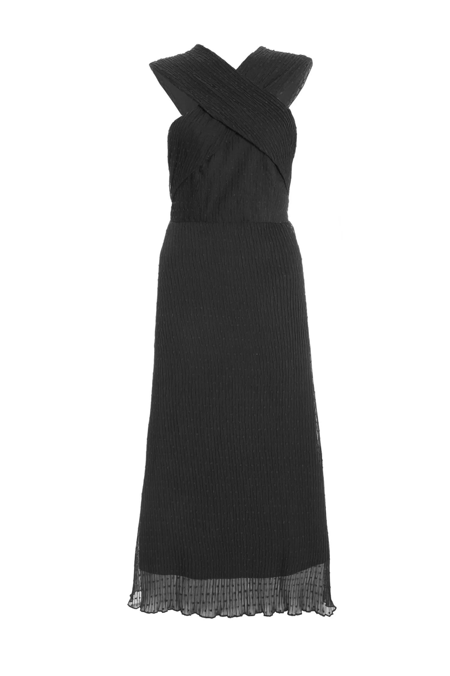 Black Chiffon Crinkle Halter Neck Midi Dress 1 Black Chiffon Crinkle Halter Neck Midi Dress