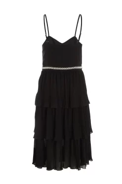 Black Chiffon Embellished Tiered Midi Dress 10 Black Chiffon Embellished Tiered Midi Dress -Women Clothing Sale 00100035780 ZB scaled