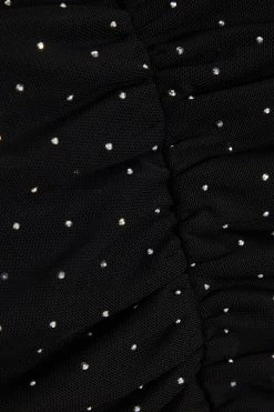 Black Diamante Mesh Ruched Crop Top -Women Clothing Sale 00100035835 ZS