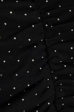 Black Diamante Mesh Ruched Crop Top -Women Clothing Sale 00100035835 ZS scaled
