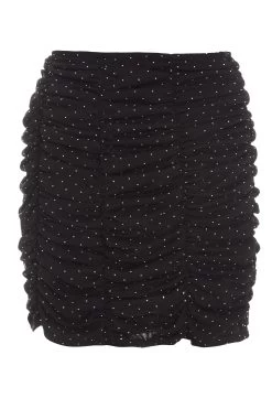 Black Diamante Mesh Mini Skirt -Women Clothing Sale 00100035837 ZB