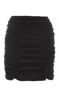Black Diamante Mesh Mini Skirt