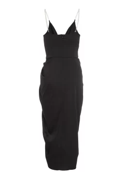 Black Satin Ruched Midi Dress 10 Black Satin Ruched Midi Dress -Women Clothing Sale 00100035851 ZB scaled