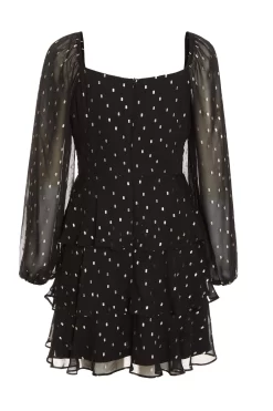 Black Chiffon Foil Tiered Mini Dress 10 Black Chiffon Foil Tiered Mini Dress -Women Clothing Sale 00100035887 ZB scaled