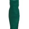 Bottle Green Ruched Bodycon Midi Dress