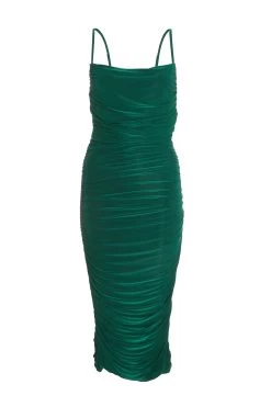 Bottle Green Ruched Bodycon Midi Dress