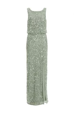Sage Embellished Split Leg Maxi Dress