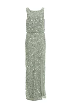 Sage Embellished Split Leg Maxi Dress