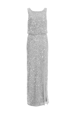 Grey Embellished Split Leg Maxi Dress