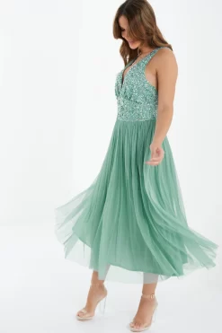 Green Sequin Tulle Midi Dress 9 Green Sequin Tulle Midi Dress -Women Clothing Sale 00100035920 XS scaled
