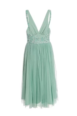 Green Sequin Tulle Midi Dress 10 Green Sequin Tulle Midi Dress -Women Clothing Sale 00100035920 ZB scaled