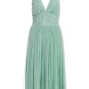 Green Sequin Tulle Midi Dress