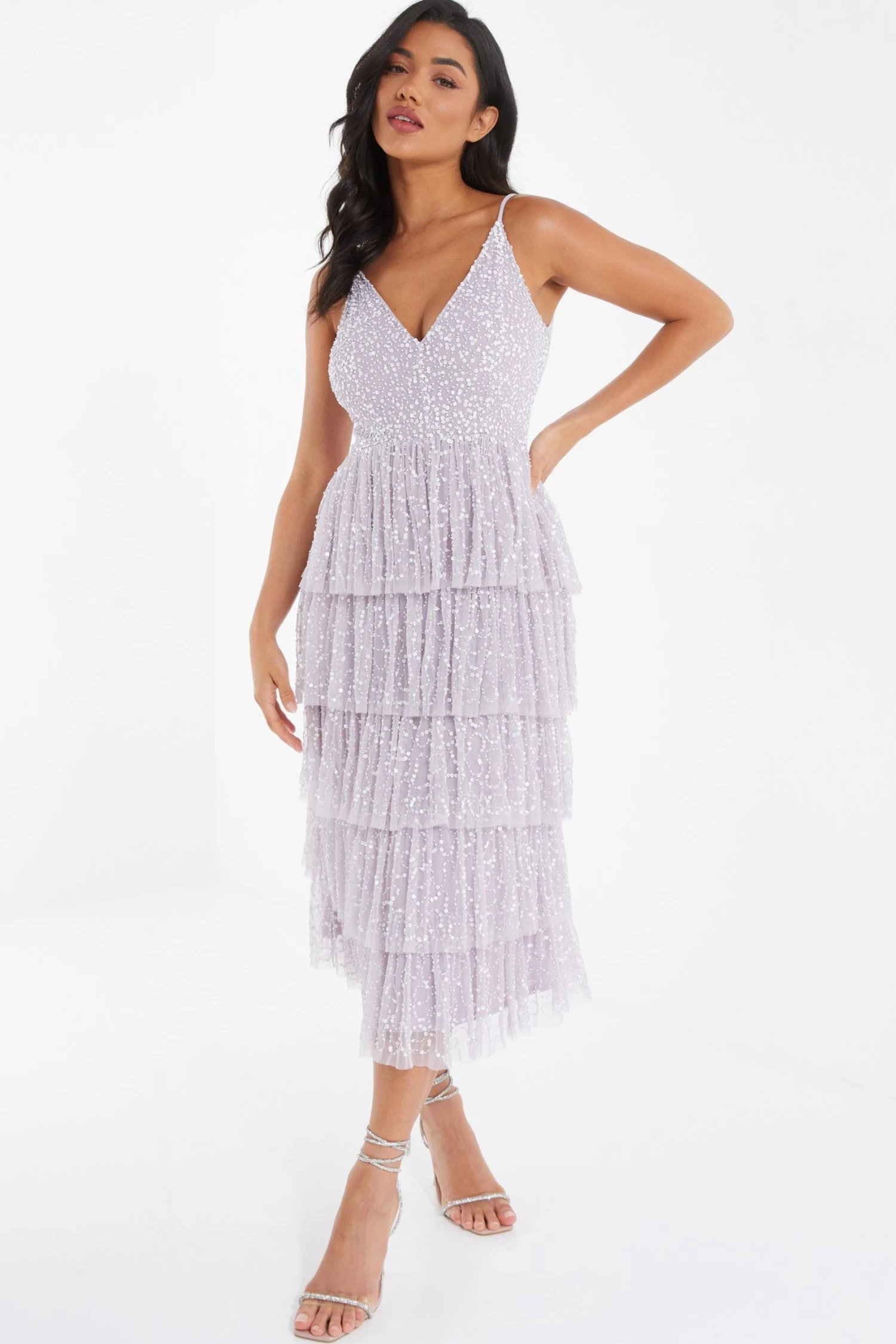 Lilac Sequin Tiered Midi Dress 2 Lilac Sequin Tiered Midi Dress - Image 2