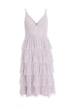 Lilac Sequin Tiered Midi Dress