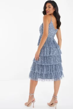 Blue Sequin Tiered Midi Dress -Women Clothing Sale 00100035928 XB scaled