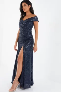 Navy Sequin Ruched Maxi Dress -Women Clothing Sale 00100035930 XS scaled