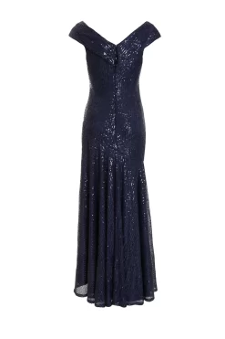 Navy Sequin Ruched Maxi Dress -Women Clothing Sale 00100035930 ZB scaled