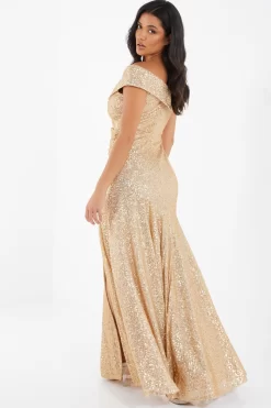 Gold Sequin Ruched Maxi Dress 8 Gold Sequin Ruched Maxi Dress -Women Clothing Sale 00100035932 XB scaled
