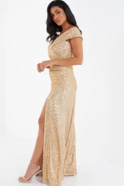 Gold Sequin Ruched Maxi Dress 9 Gold Sequin Ruched Maxi Dress -Women Clothing Sale 00100035932 XS scaled