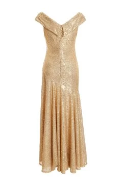 Gold Sequin Ruched Maxi Dress -Women Clothing Sale 00100035932 ZB