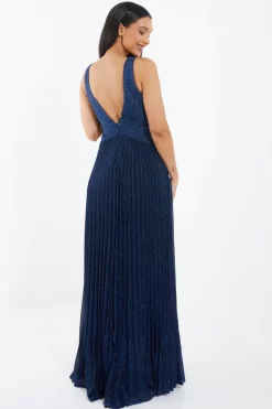 Navy Shimmer Pleated Maxi Dress 8 Navy Shimmer Pleated Maxi Dress -Women Clothing Sale 00100035935 XB scaled