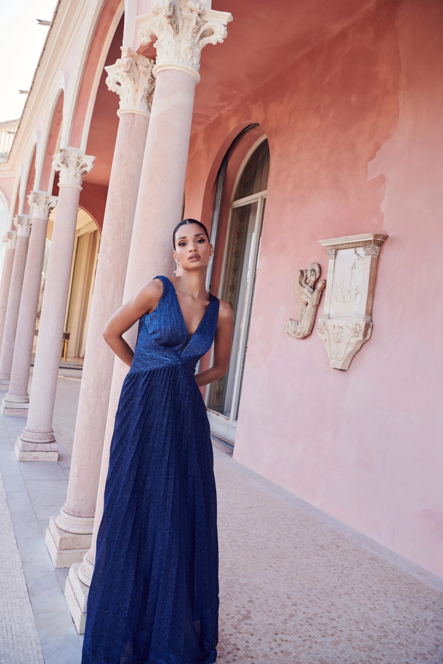 Navy Shimmer Pleated Maxi Dress 2 Navy Shimmer Pleated Maxi Dress - Image 2