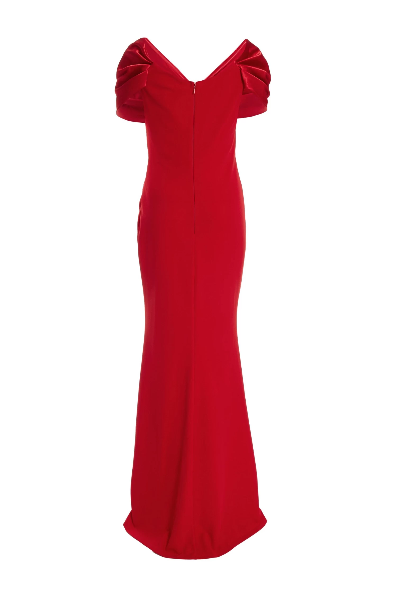 Red Satin Bardot Maxi Dress 4 Red Satin Bardot Maxi Dress - Image 4