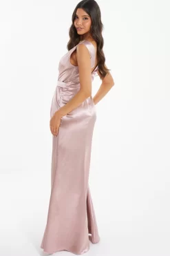 Pink Satin Wrap Split Leg Maxi Dress 8 Pink Satin Wrap Split Leg Maxi Dress -Women Clothing Sale 00100035939 XB scaled