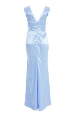 Light Blue Satin Wrap Split Leg Maxi Dress -Women Clothing Sale 00100035941 ZB