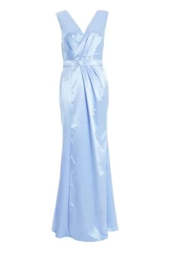 Women Clothing Sale 37 Light Blue Satin Wrap Split Leg Maxi Dress