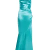 Aqua Satin Cross Back Maxi Dress