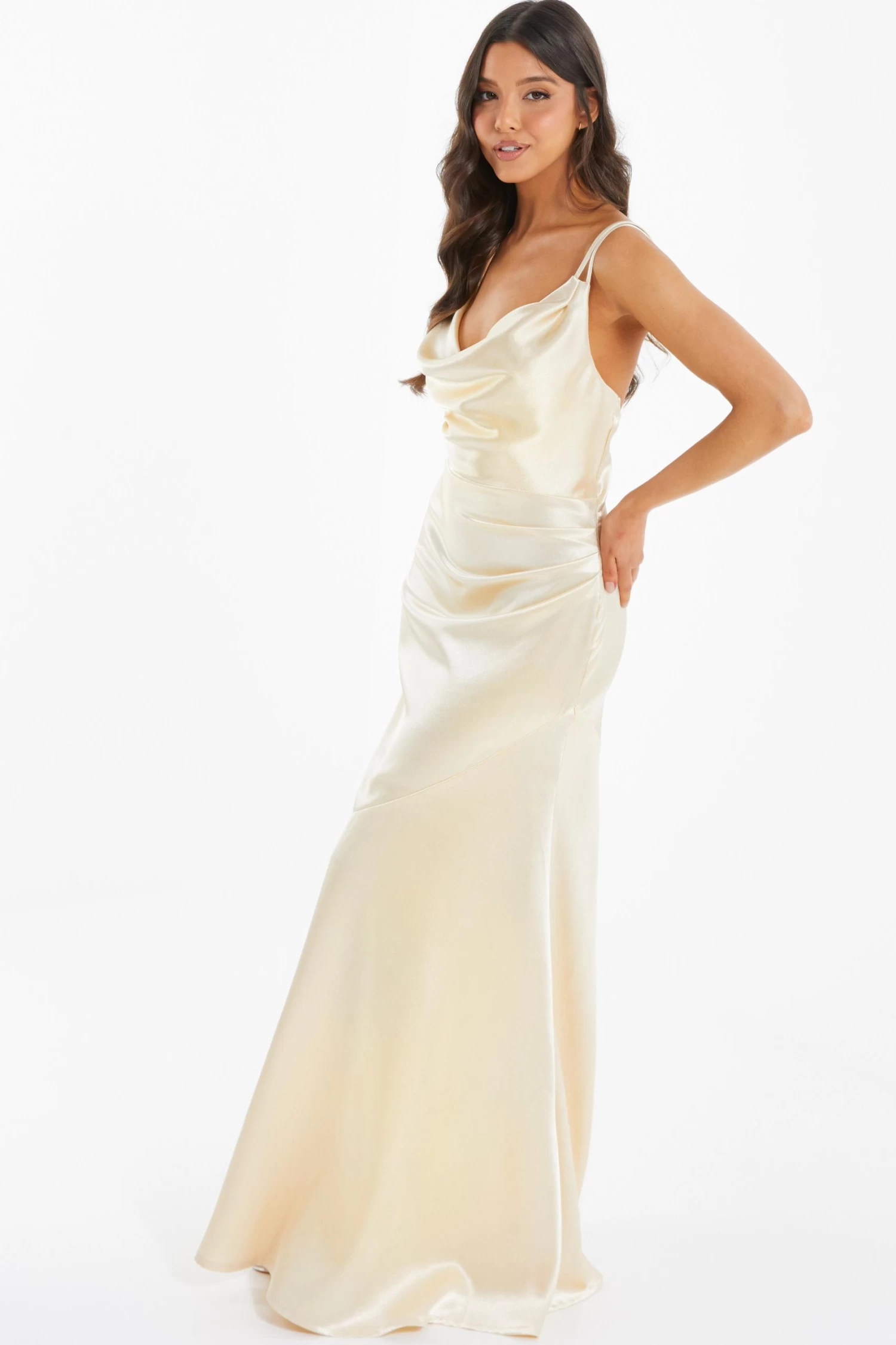 Champagne Satin Cross Back Maxi Dress 4 Champagne Satin Cross Back Maxi Dress - Image 4